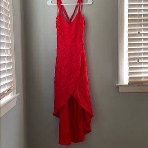 Red Eyelet Pattern High Low Dress